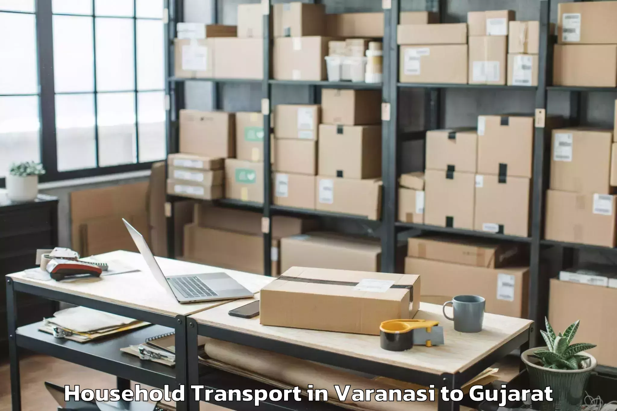 Professional Varanasi to Thasra Household Transport